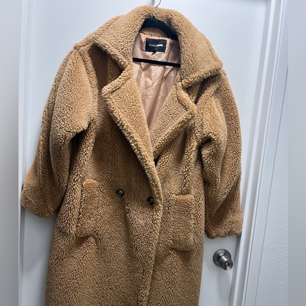 Fashion Nova Plush Teddy Jacket in Camel